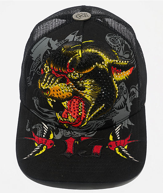 Ed Hardy Rhinestone Panther Head Trucker Hat