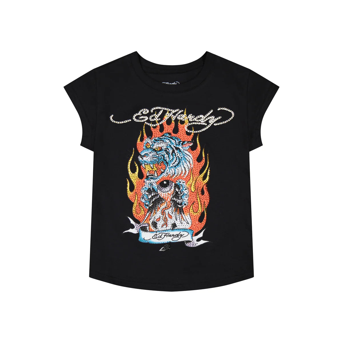 Ed Hardy Fire Tiger Rhinestone Cap Sleeve Tee