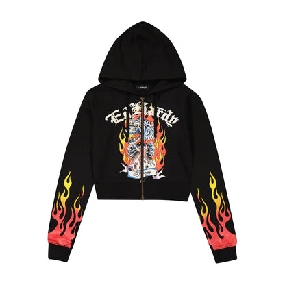 Ed Hardy Tiger Flame Zip Front Hoodie