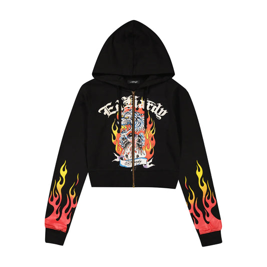 Ed Hardy Tiger Flame Zip Front Hoodie