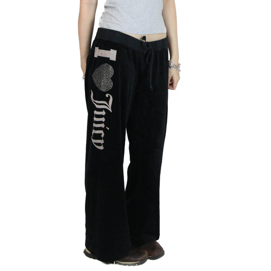 "I <3 Juicy Couture" Black Velour Track Pants