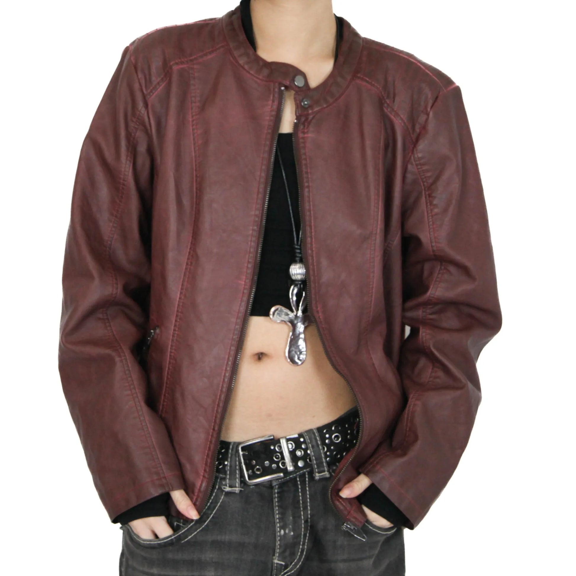 Vintage 2000s Leather Burgundy Jacket