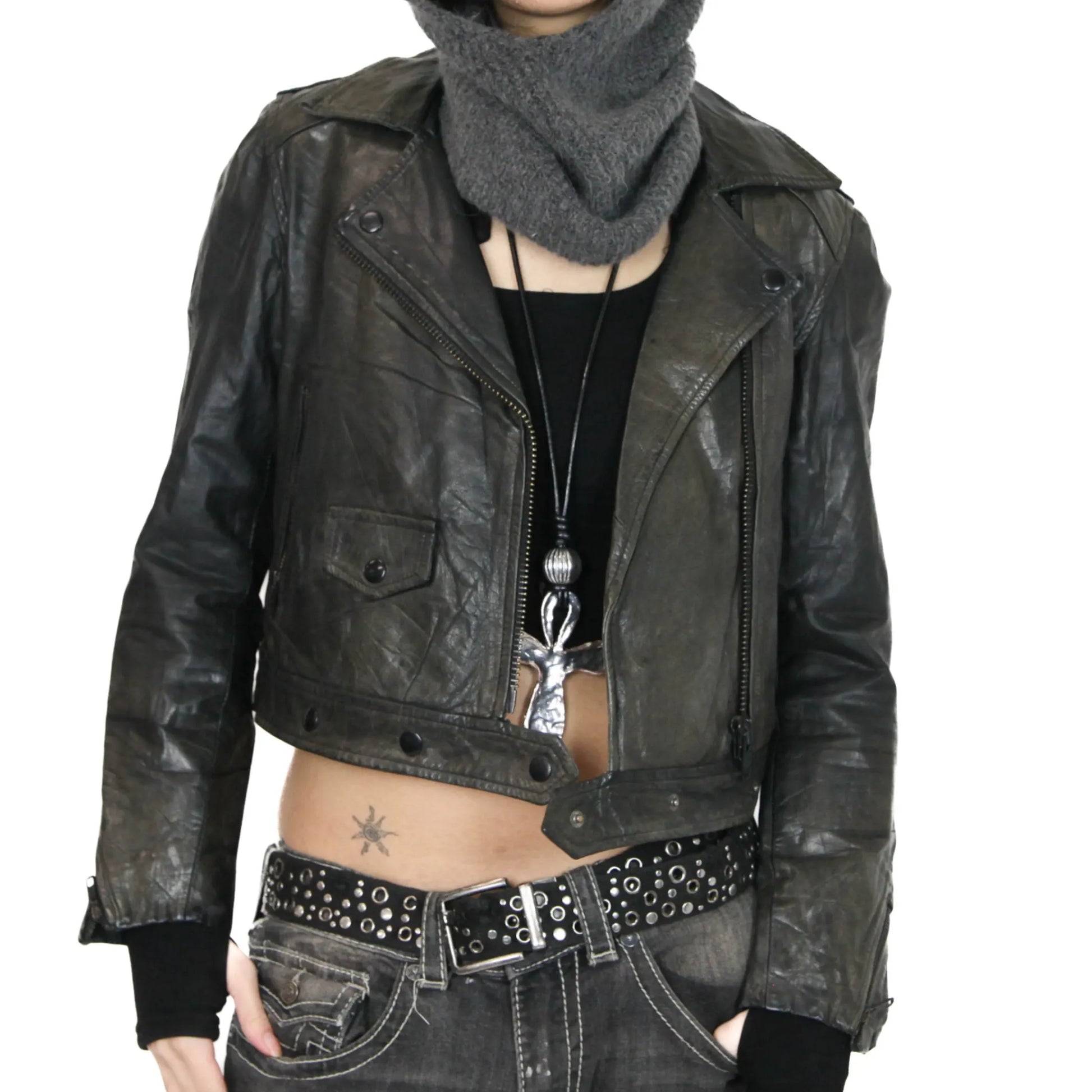 Vintage 1990s Distressed Cropped Leather Jacket