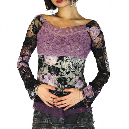 Vintage Lacey Italian layered mesh top