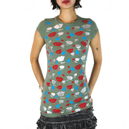 Deadstock Army Green Metallic Kiss Baby Tee