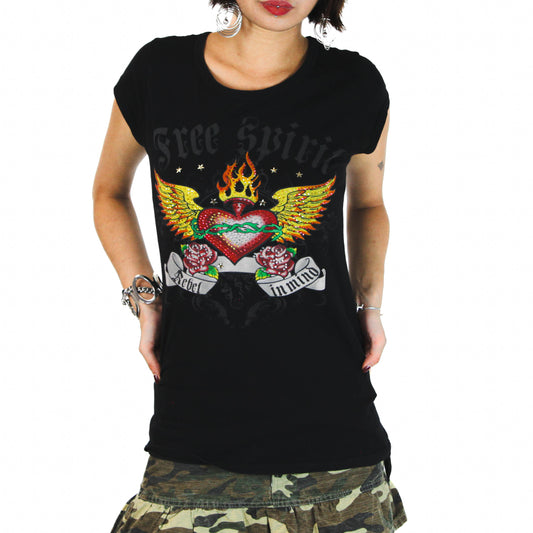 Black Graphic Angel Heart Tee