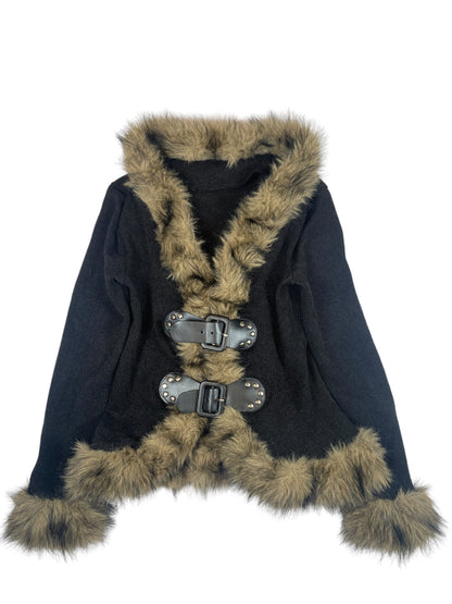 Vintage Fur Cardigan with Belt Closing