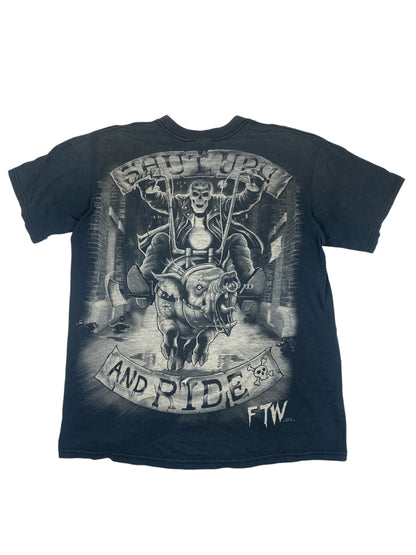 Vintage Biker Flying Flaming Skull Tee