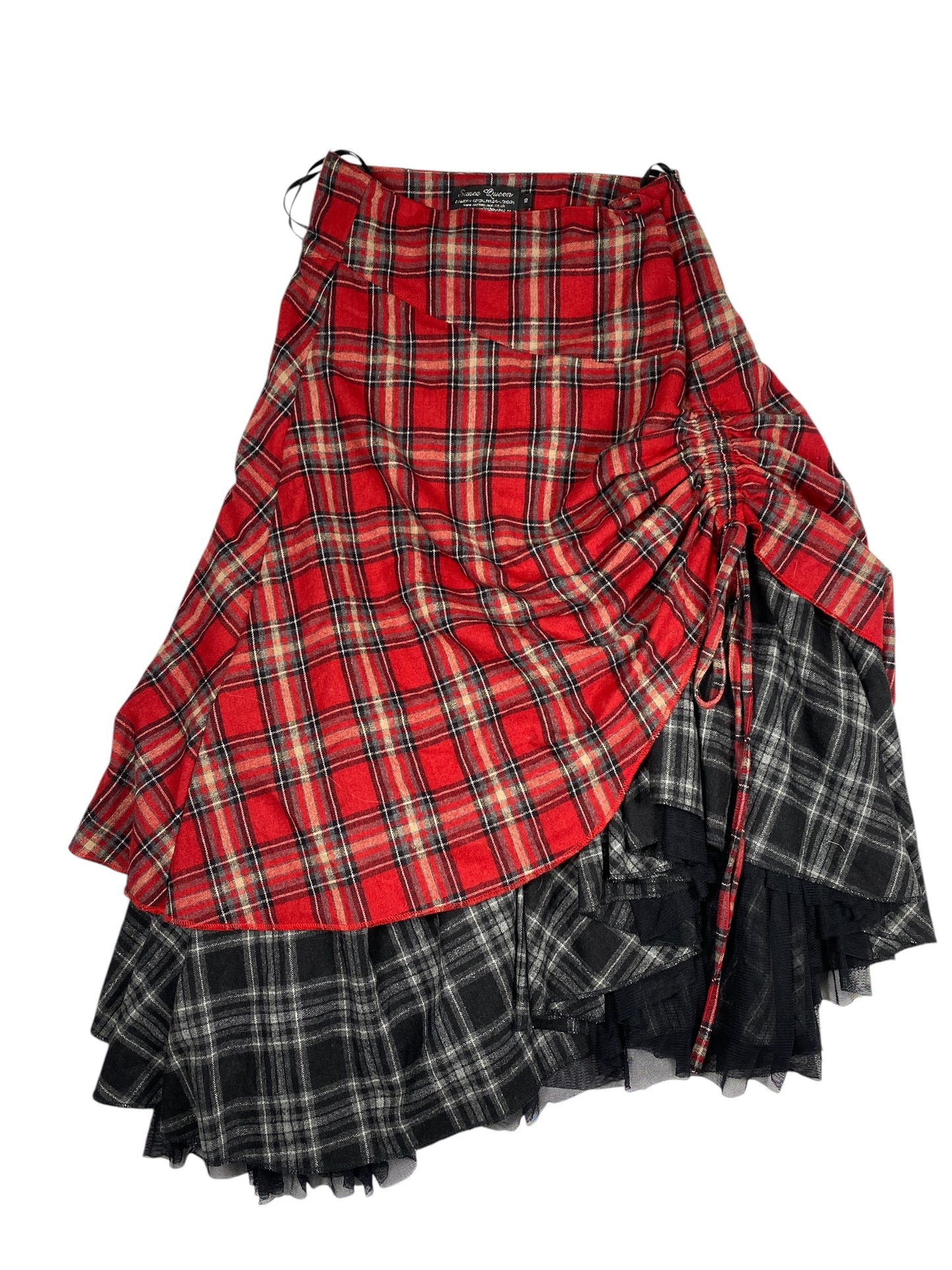 Vintage Cottage Plaid Side-Cinched Layered Skirt
