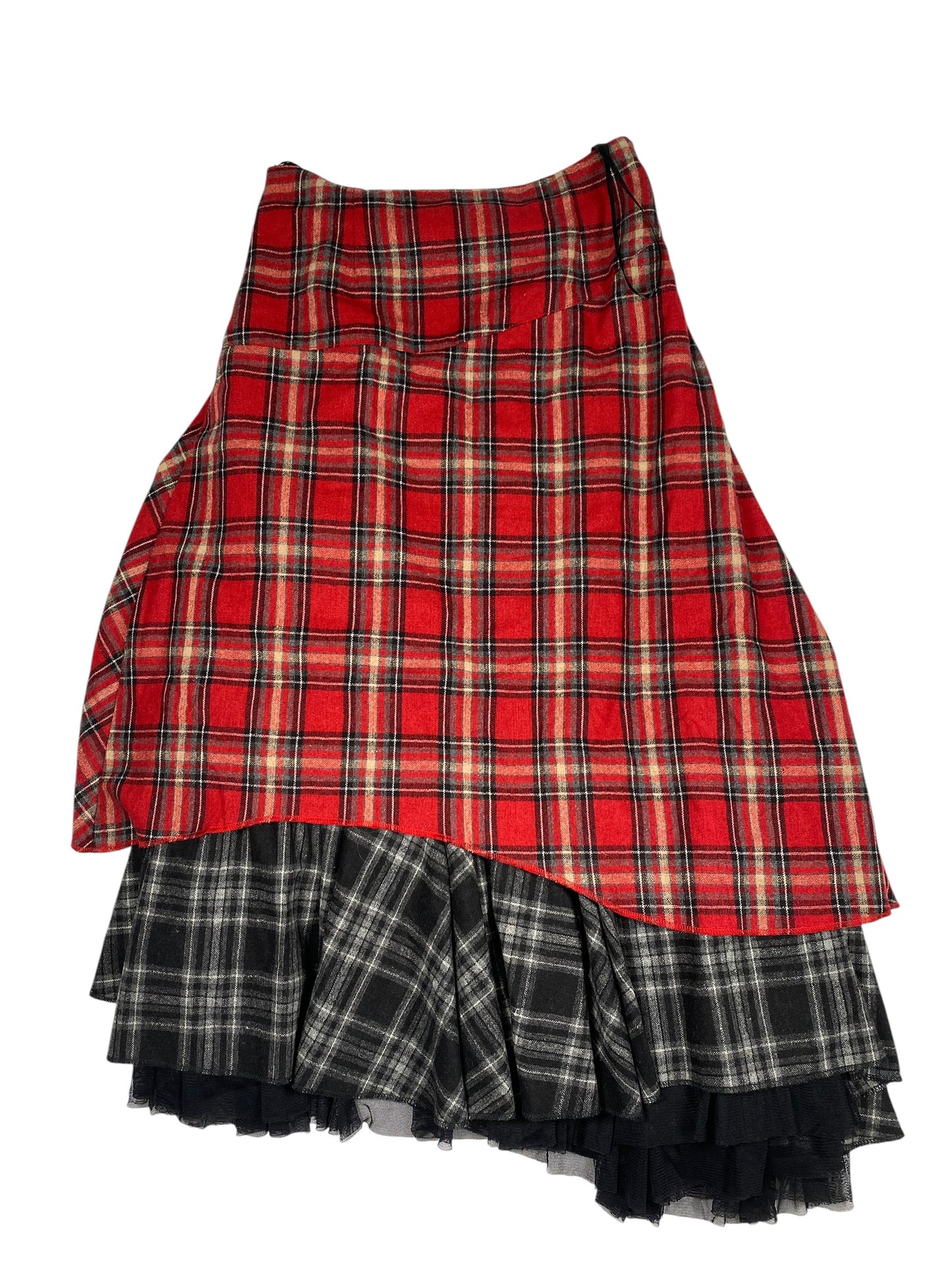 Vintage Cottage Plaid Side-Cinched Layered Skirt