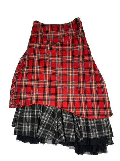 Vintage Cottage Plaid Side-Cinched Layered Skirt