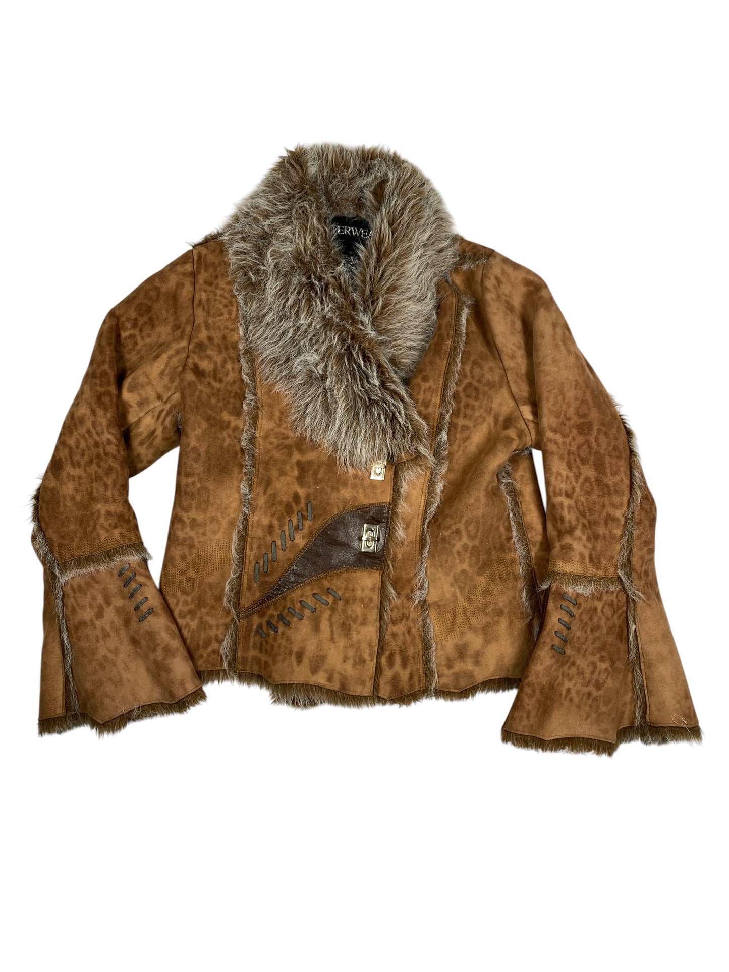 Vintage Americana Leather Animal Print Fur Coat