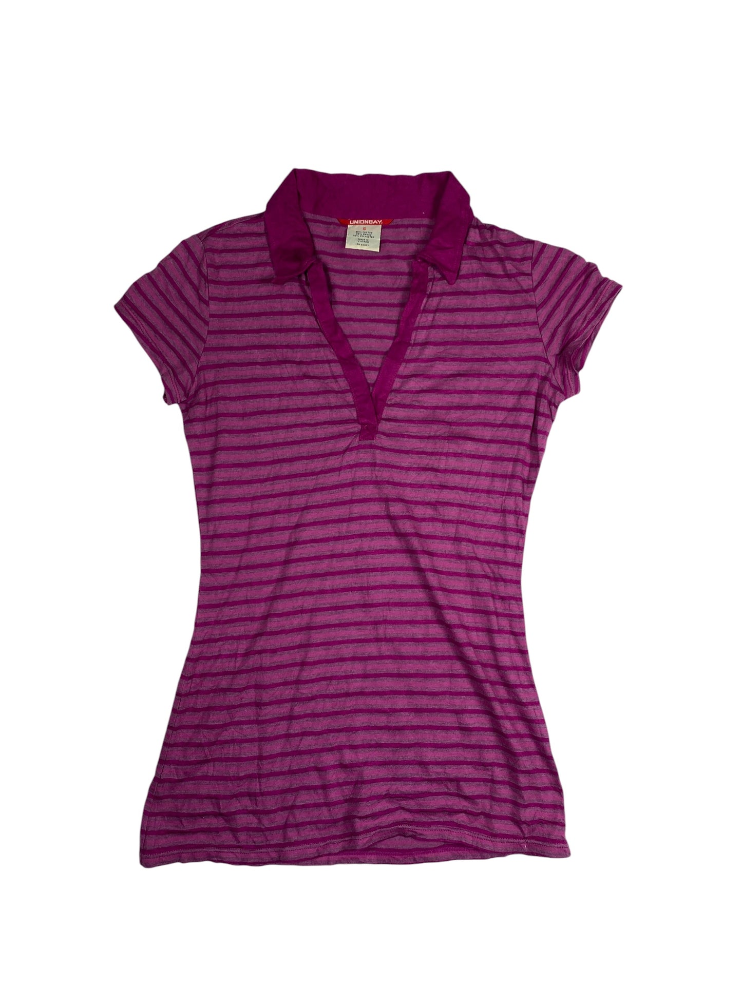 Vintage Pink Striped Collared V-Neck