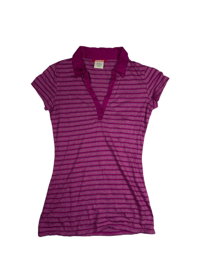 Vintage Pink Striped Collared V-Neck