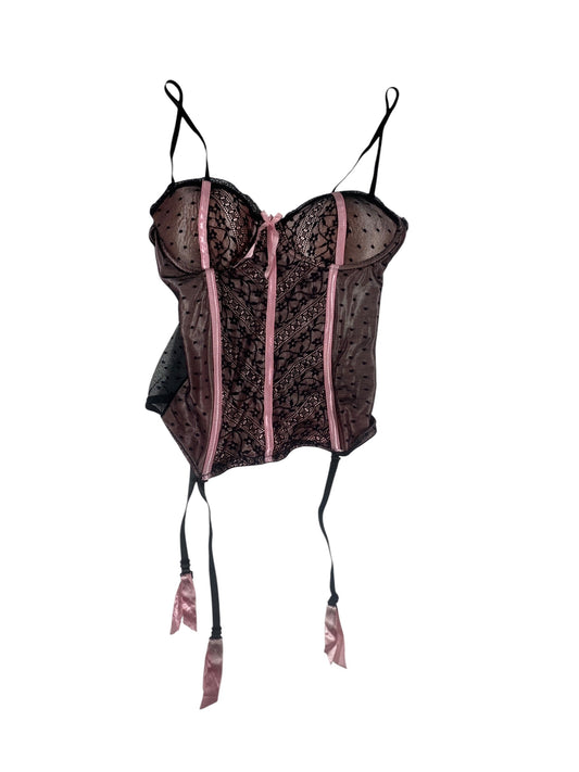 Pink & Black Polkadot Floral Lace Corset