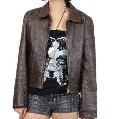 Cropped Brown Leather Jacket