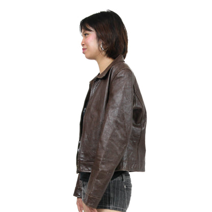 Cropped Brown Leather Jacket