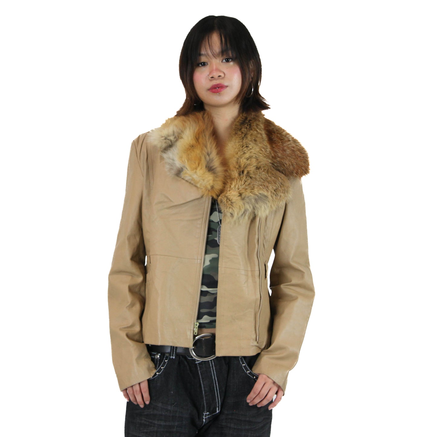 Fur Collar Genuine Leather Jacket