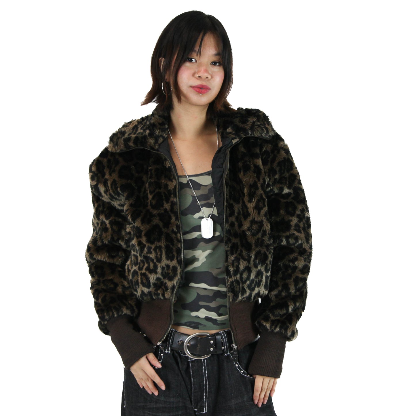 Cropped Leopard Print Bomber Jacket