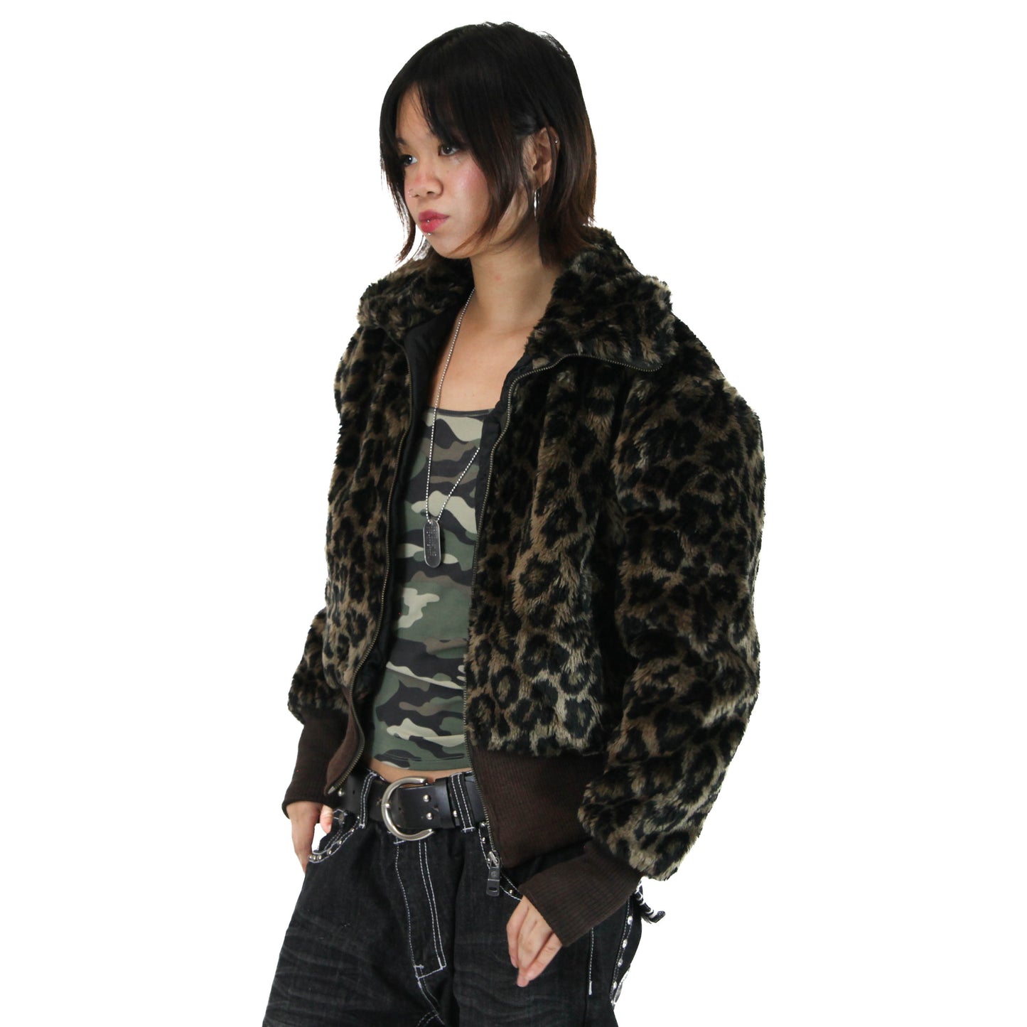 Cropped Leopard Print Bomber Jacket