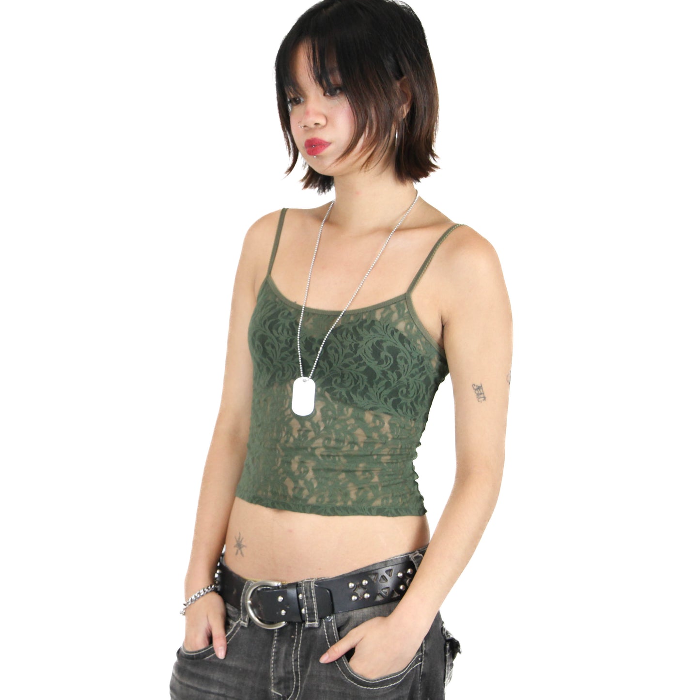 Green Mesh Lace Tank Top