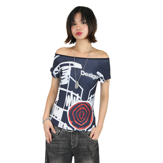 Desigual Off-Shoulder Graphic Rose Top