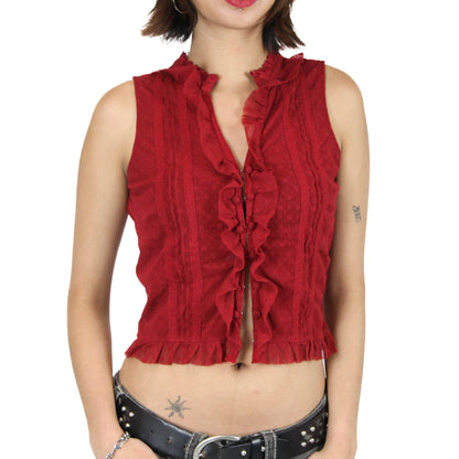 Bohemian Ruffled Red Mesh Vest