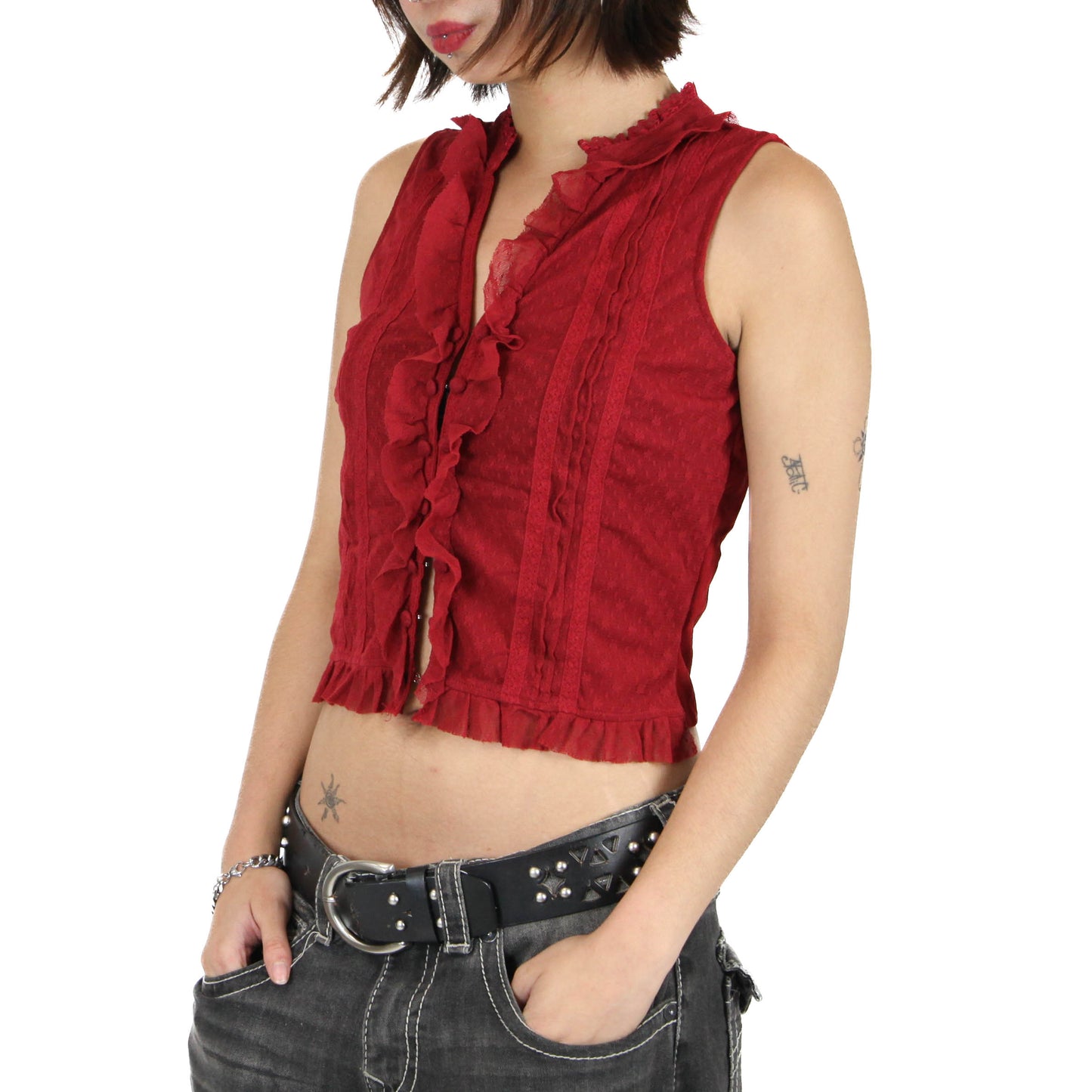 Bohemian Ruffled Red Mesh Vest