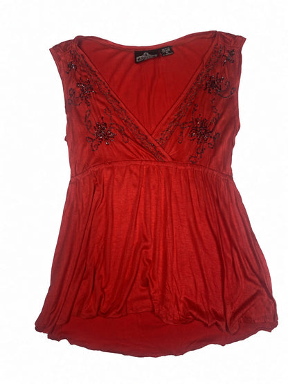 Red fairy style flowy tank with beads