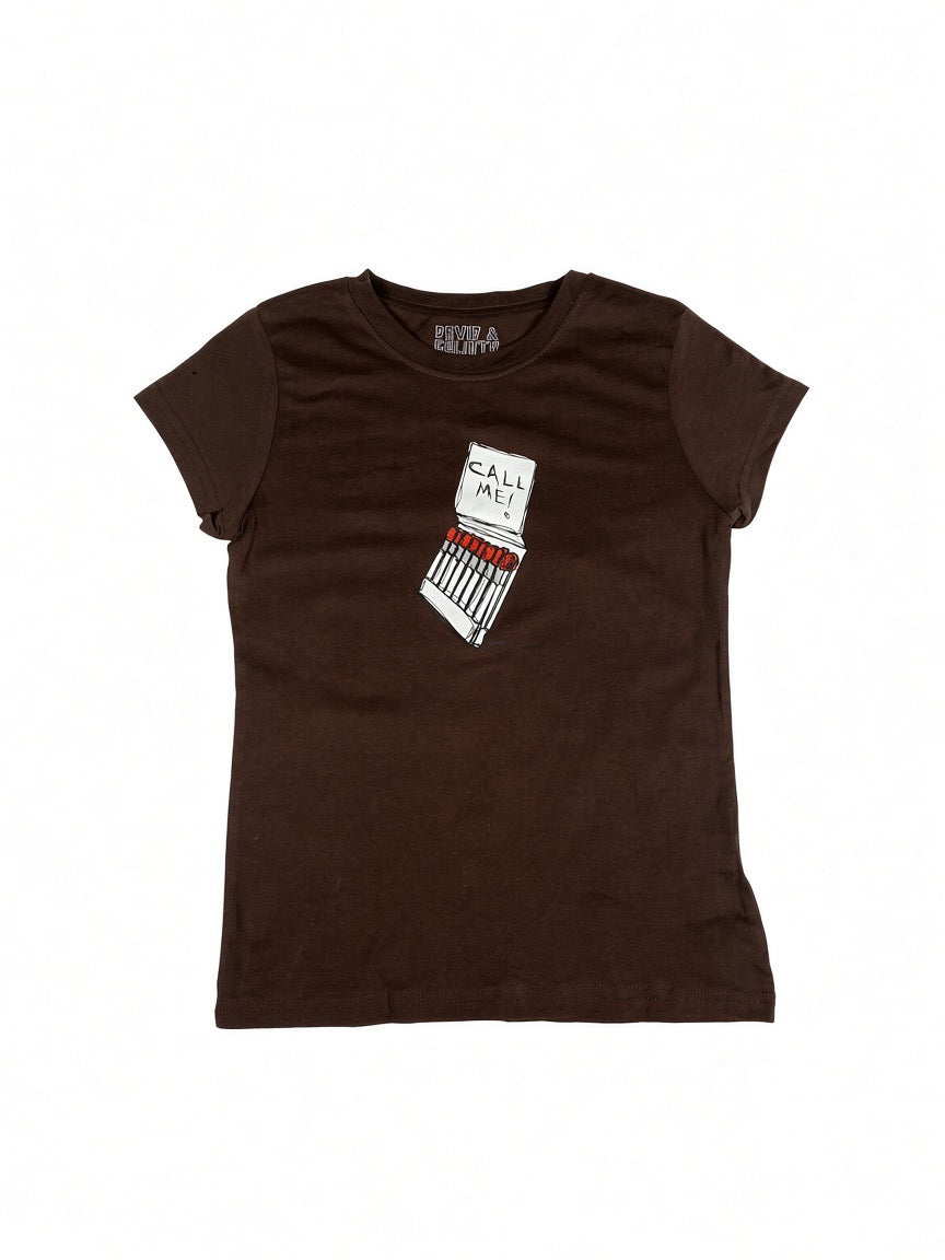 Dead-stock Brown 'Call Me' Graphic Baby Tee