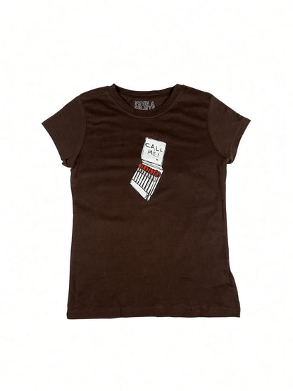 Dead-stock Brown 'Call Me' Graphic Baby Tee