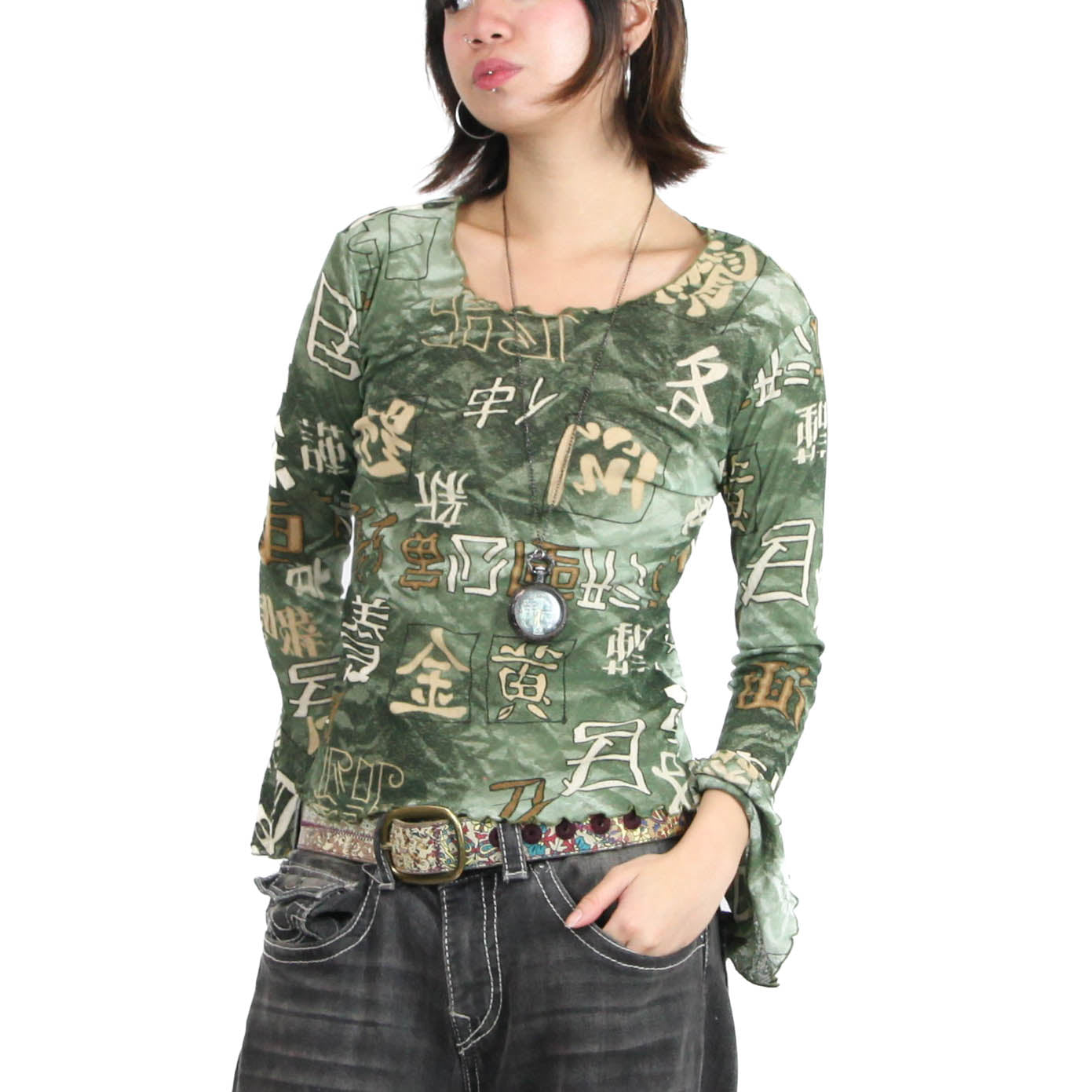 Green Mesh Character Top