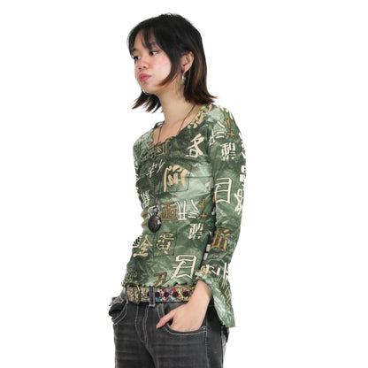 Green Mesh Character Top