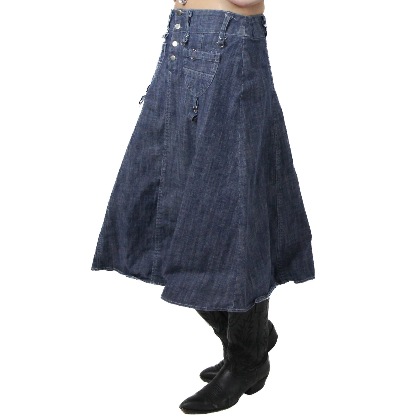 2000's Grunge Denim Maxi Skirt