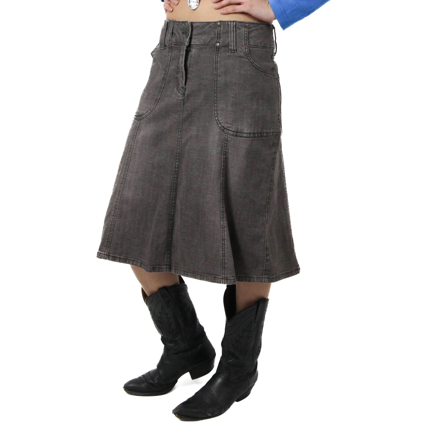 2000's Grey Denim Maxi Skirt