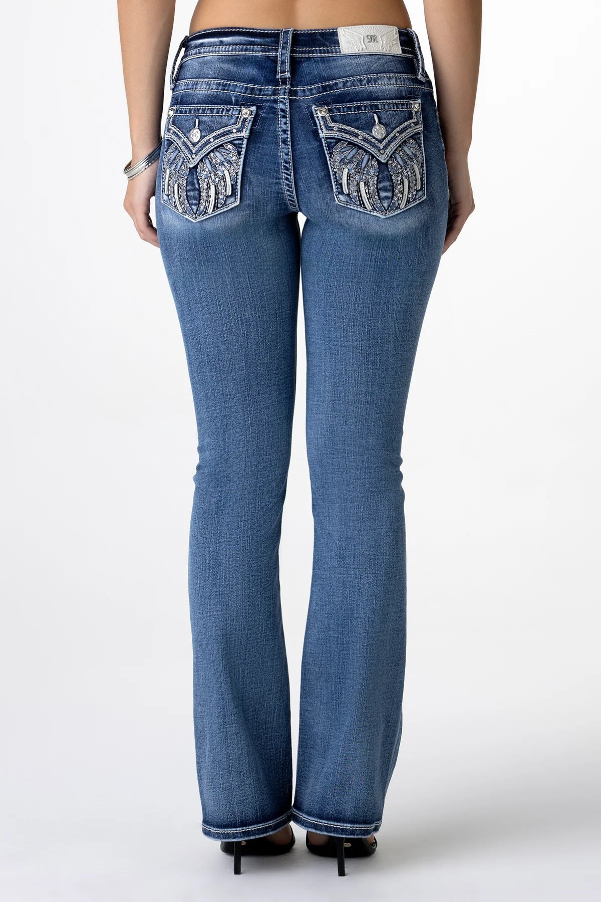 Miss Me Silver Angel Down Wings Bootcut Jeans