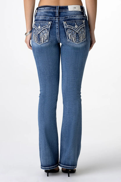 Miss Me Silver Angel Down Wings Bootcut Jeans