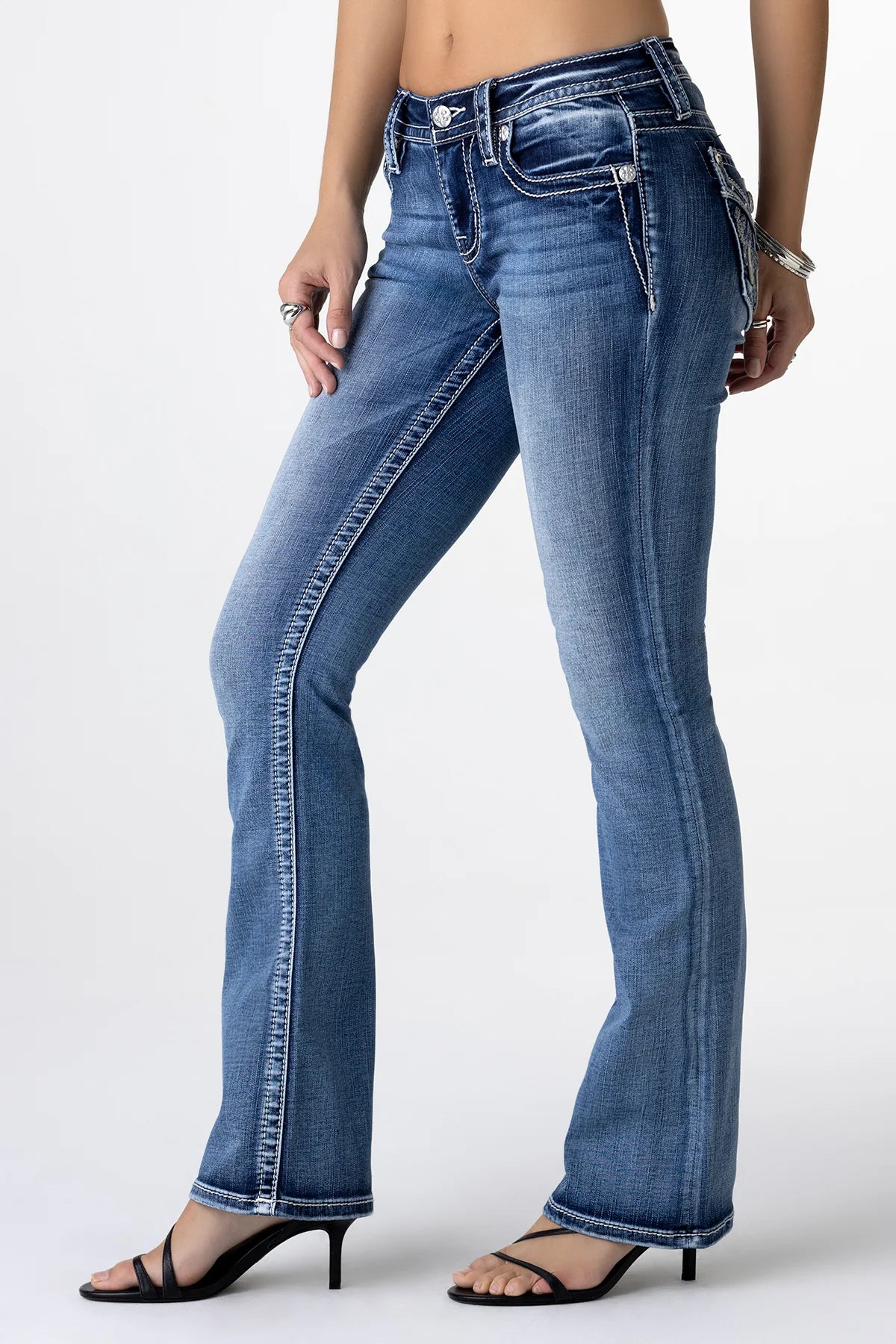 Miss Me Silver Angel Down Wings Bootcut Jeans