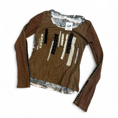 Vintage Exquiss's Brown Patched Grunge Y2K Long Sleeve
