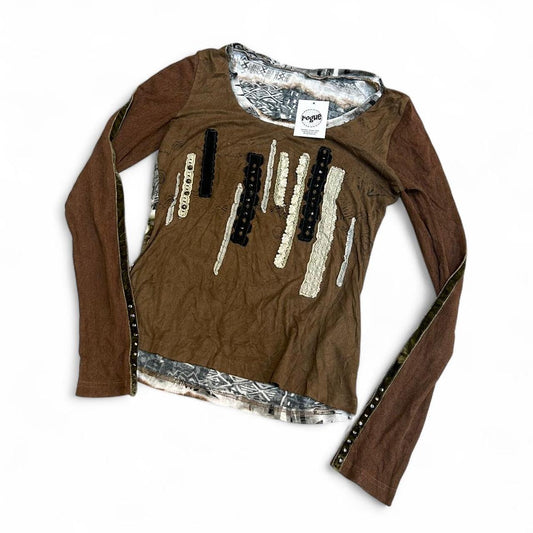 Vintage Exquiss's Brown Patched Grunge Y2K Long Sleeve