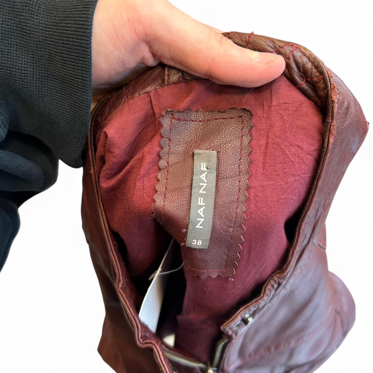 Vintage NafNaf Fitted Burgundy Moto Leather Jacket Y2K