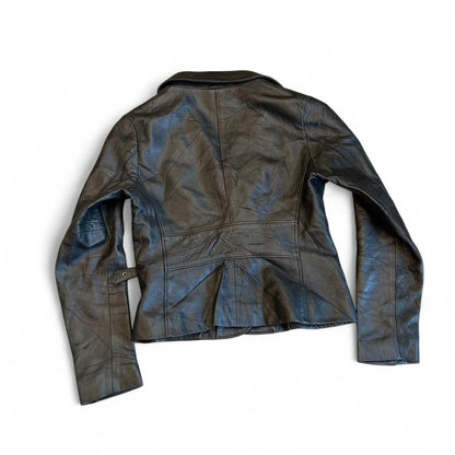 Vintage Belted Y2K Leather Moto Jacket Y2K Silver Black