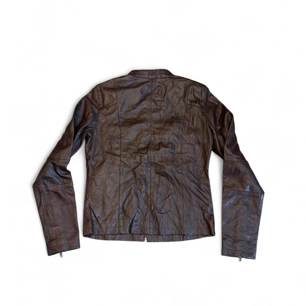 Vintage NafNaf Brown Leather Moto Jacket Y2K