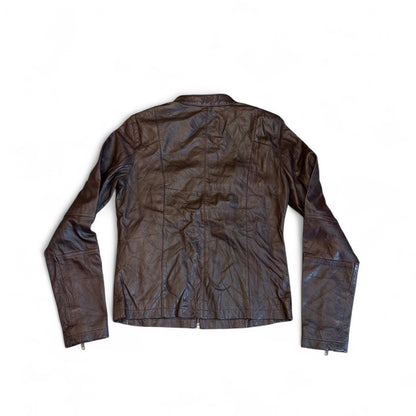 Vintage NafNaf Brown Leather Moto Jacket Y2K