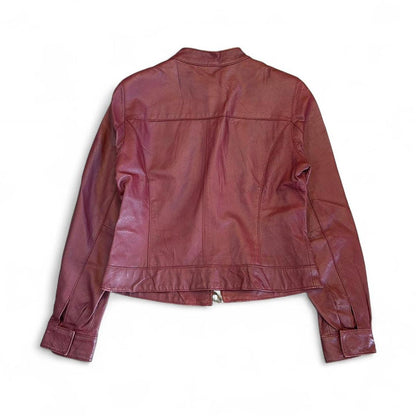 Cherry Red Leather Tight Moto Jacket Y2K Coquette