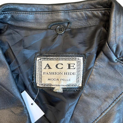 Vintage Belted Y2K Leather Moto Jacket Y2K Silver Black