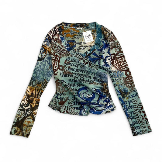 Y2K Mesh Script Blue Long Sleeve