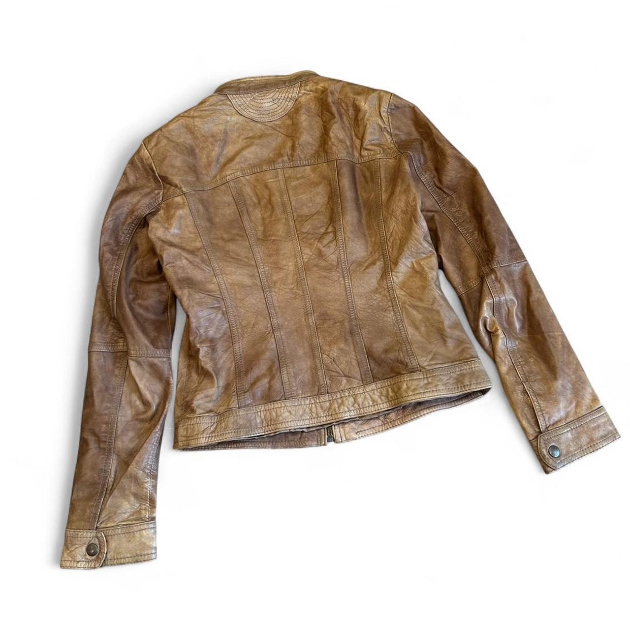 Vintage Y2K Promod Aged Brown Moto Leather Jacket