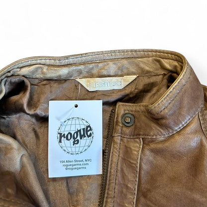 Vintage Y2K Promod Aged Brown Moto Leather Jacket