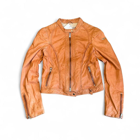 Vintage Milestone Orange Leather Moto Jacket Y2K